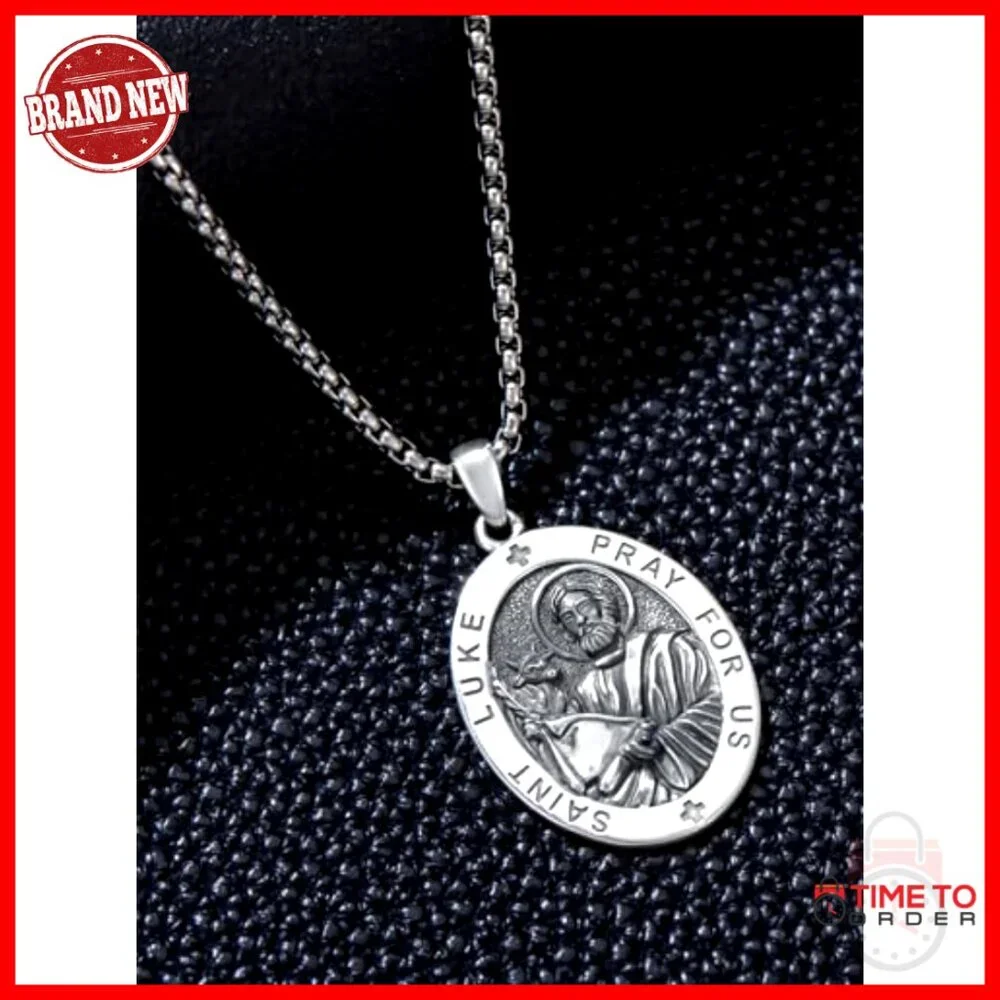 Sterling Silver Saint Luke Patron Necklace for Men Women Protection Jewelry - Picture 5 of 5